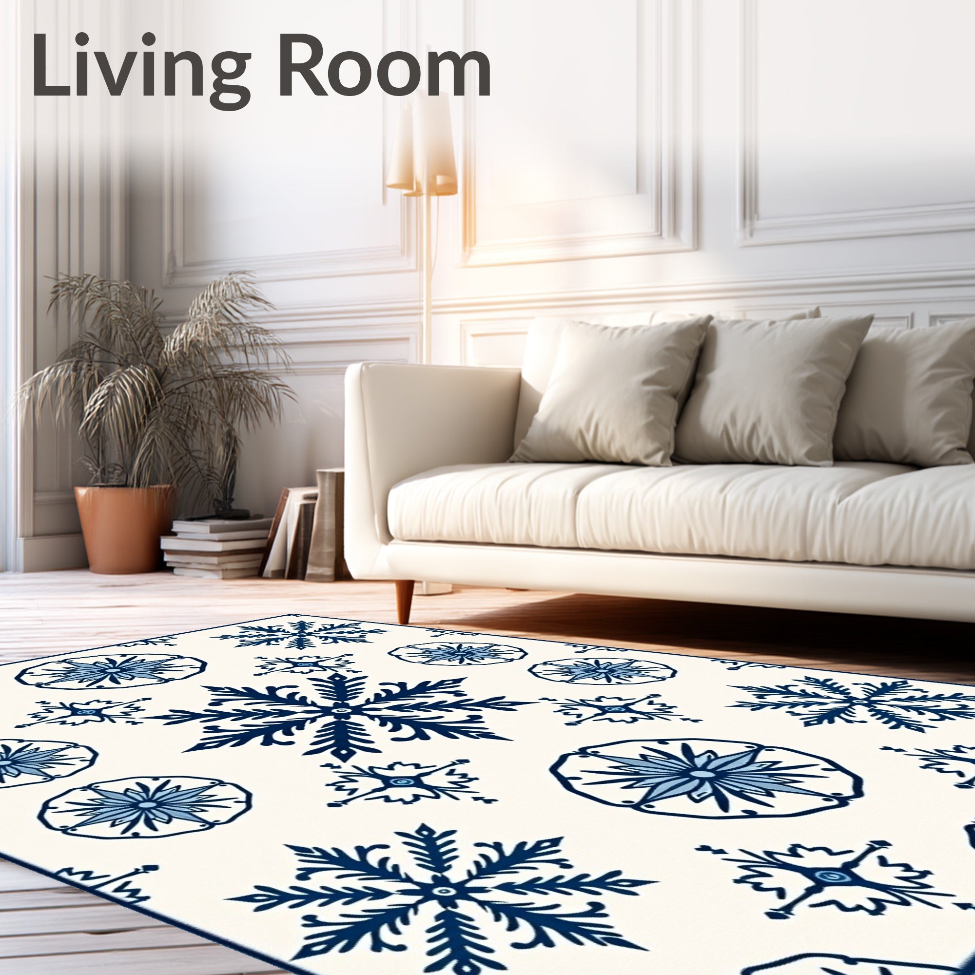 Classic Blue Snowflake Floral Pattern Rug