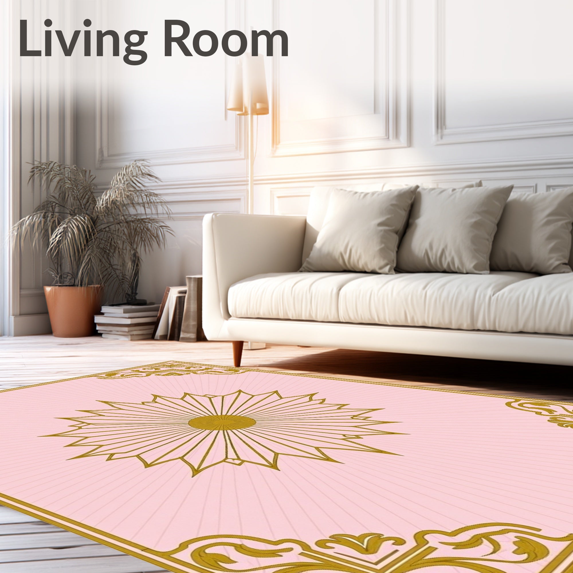 Pink Sunburst Floral Golden Accents Rug