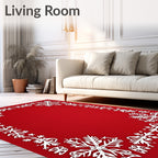White Snowflake Bordered Red Design Rug