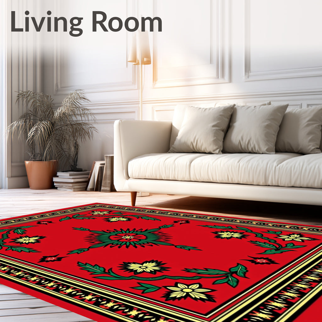 Bold Floral Patterned Red Rug