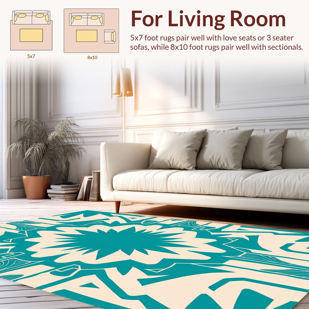 Teal Cream Abstract Geometric Art Rug