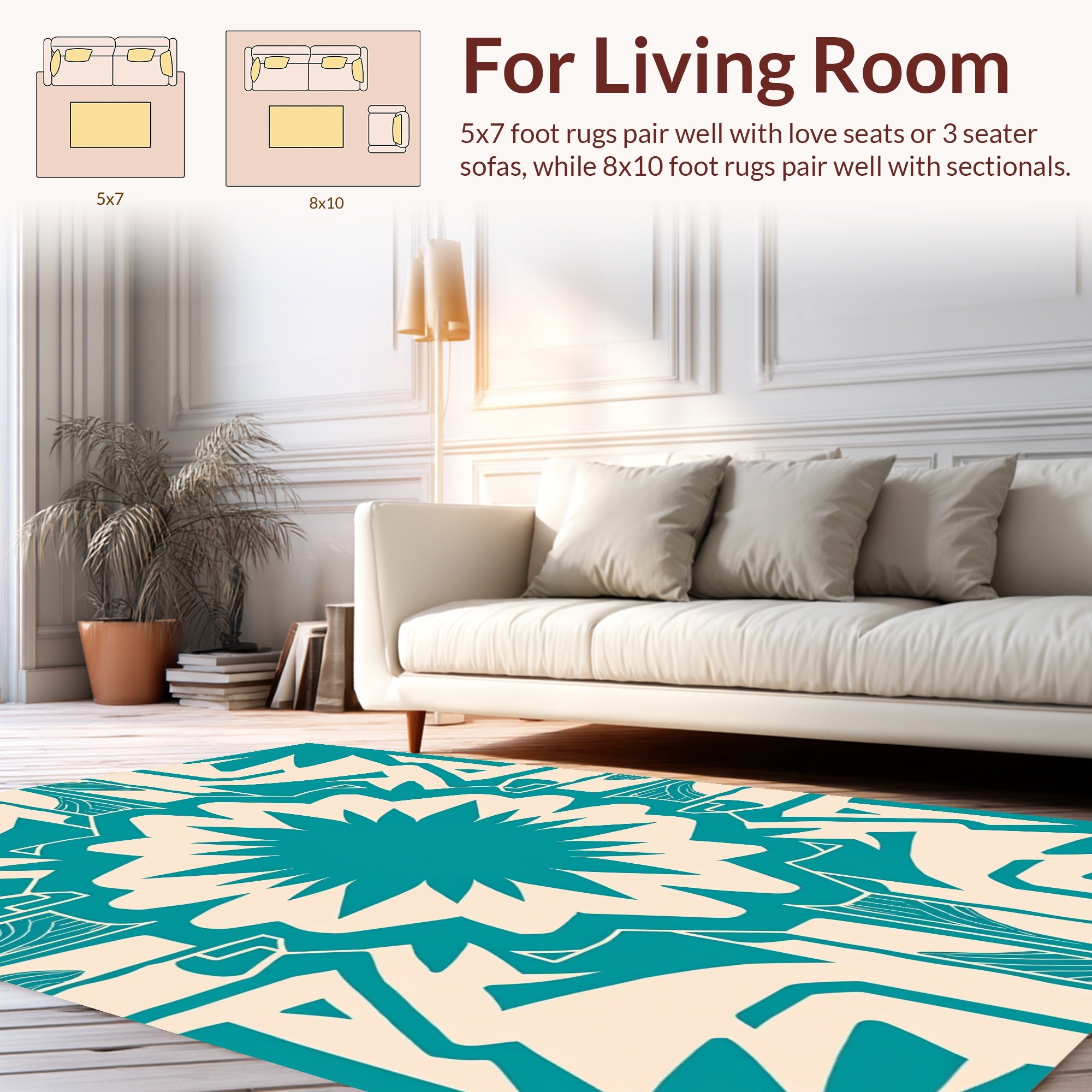 Teal Cream Abstract Geometric Art Rug