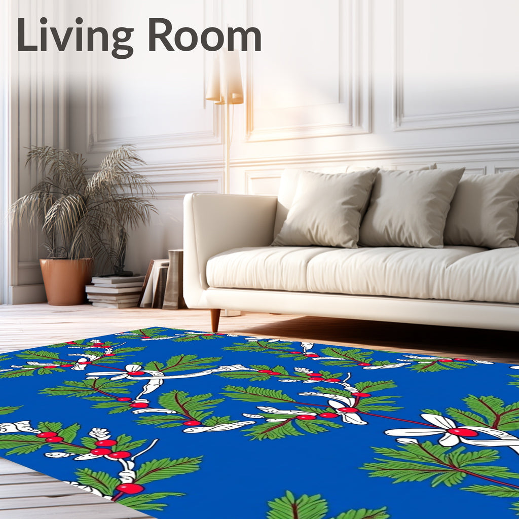 Festive Blue Holly Berry Garland Rug