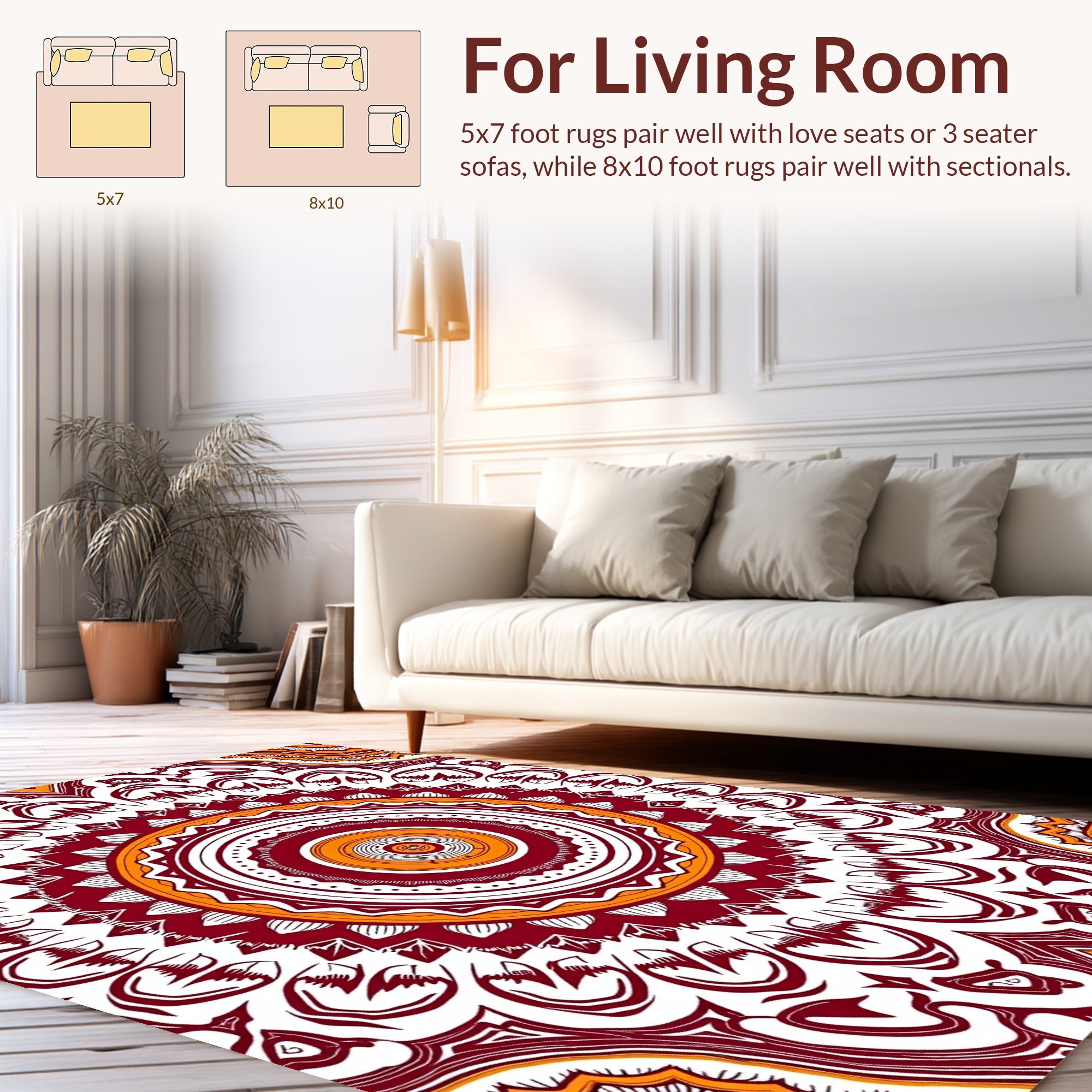 Maroon Orange Intricate Mandala Pattern Rug