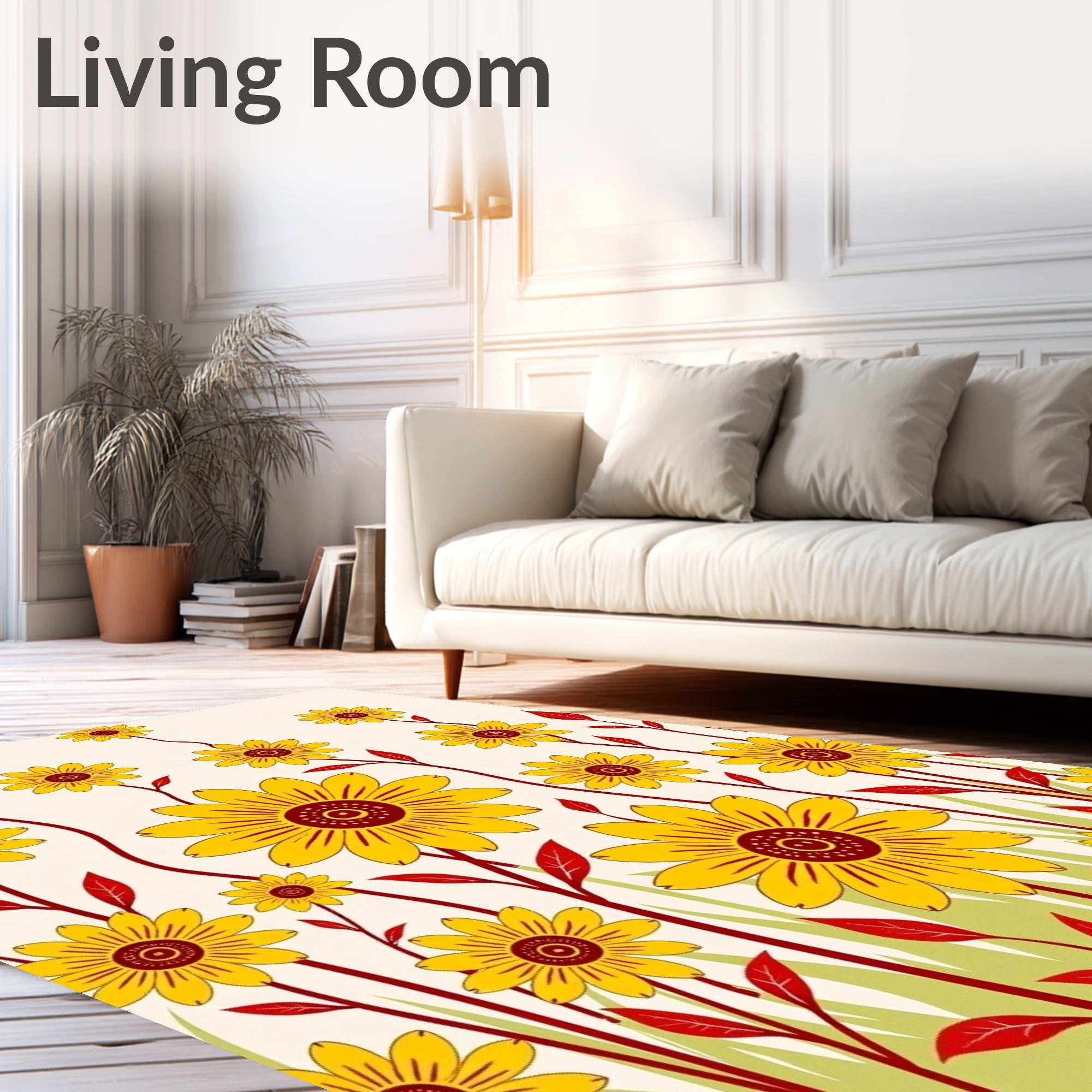 Yellow Floral Botanical Artwork Rug