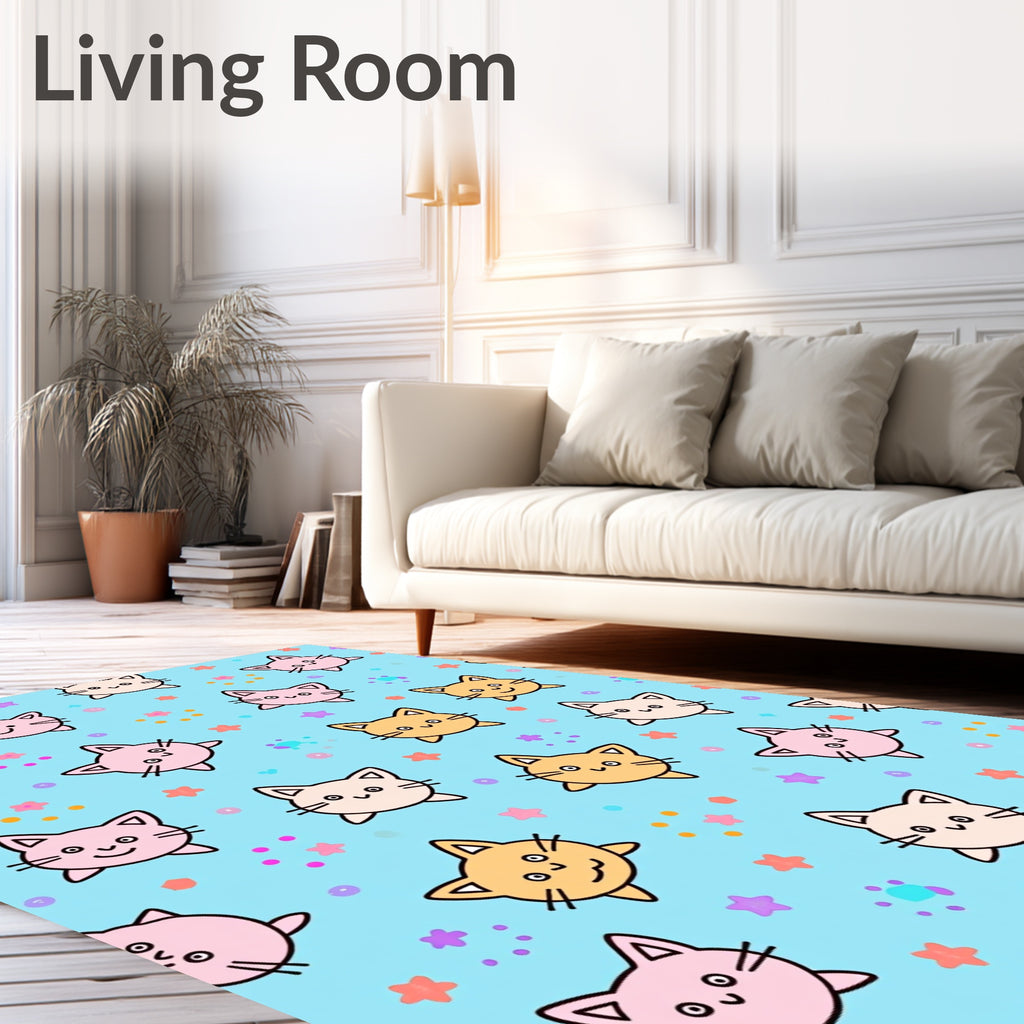 Cute Kawaii Cats With Stars Pattern Rug