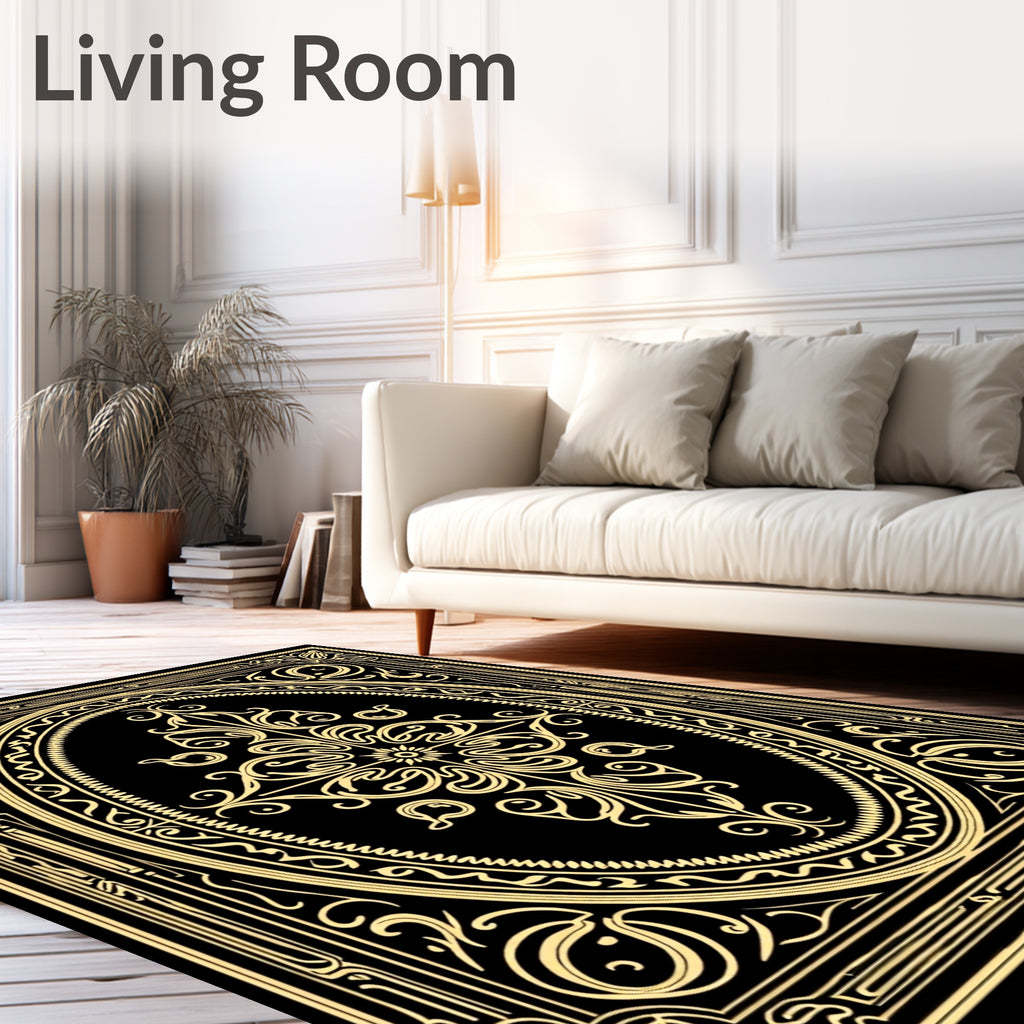 Elegant Golden Floral Art Nouveau Rug