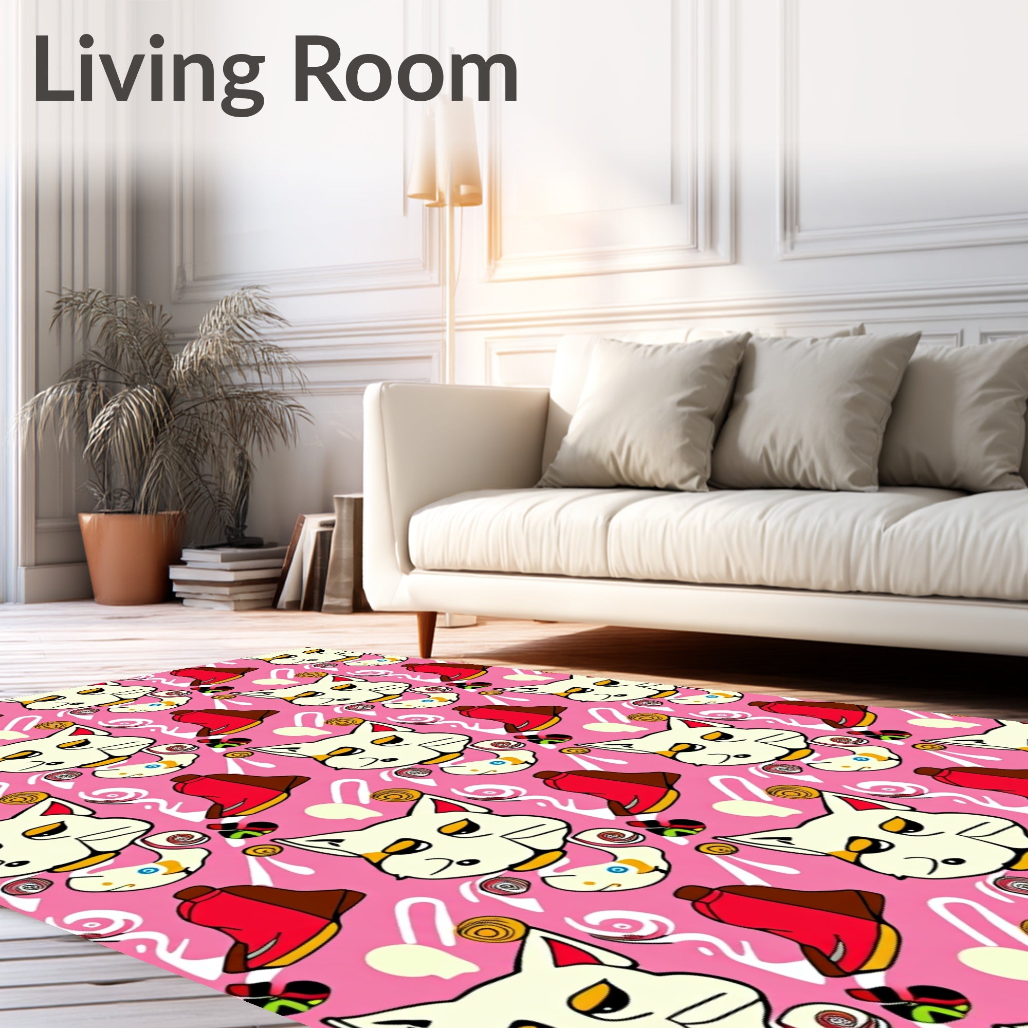 Whimsical Cat Bell Graphic Pattern Rug