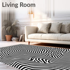 Optical Illusion Black White Waves Rug