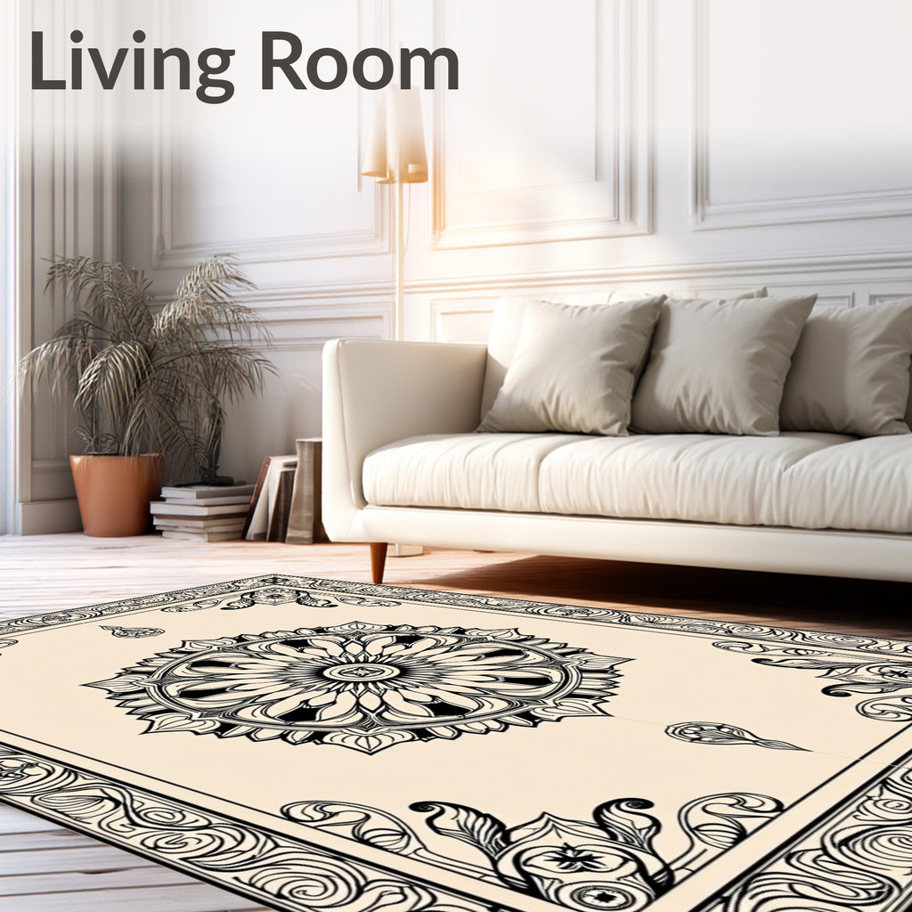 Ornate Mandala Circular Floral Pattern Tile Rug