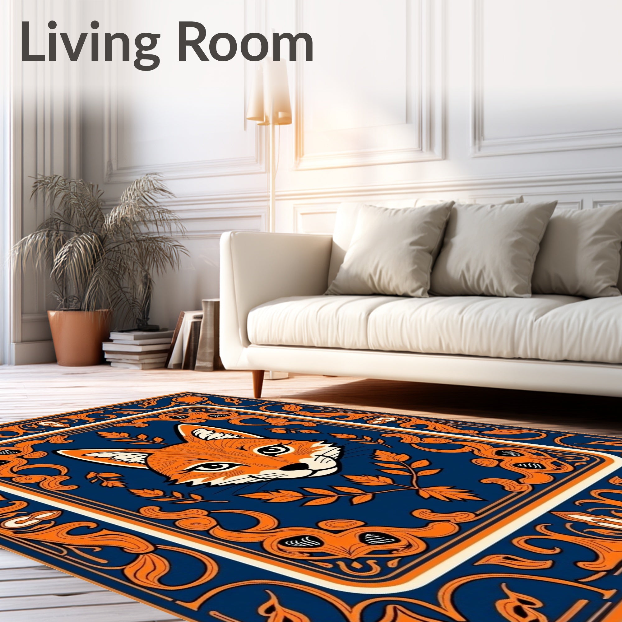 Foxy Orange Floral Art Deco Rug