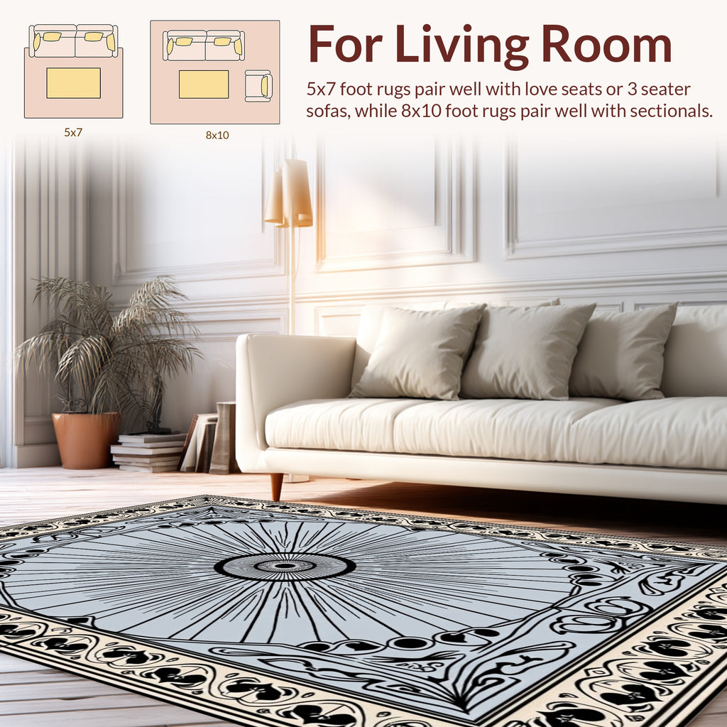 Art Nouveau Sunburst Floral Border Rug