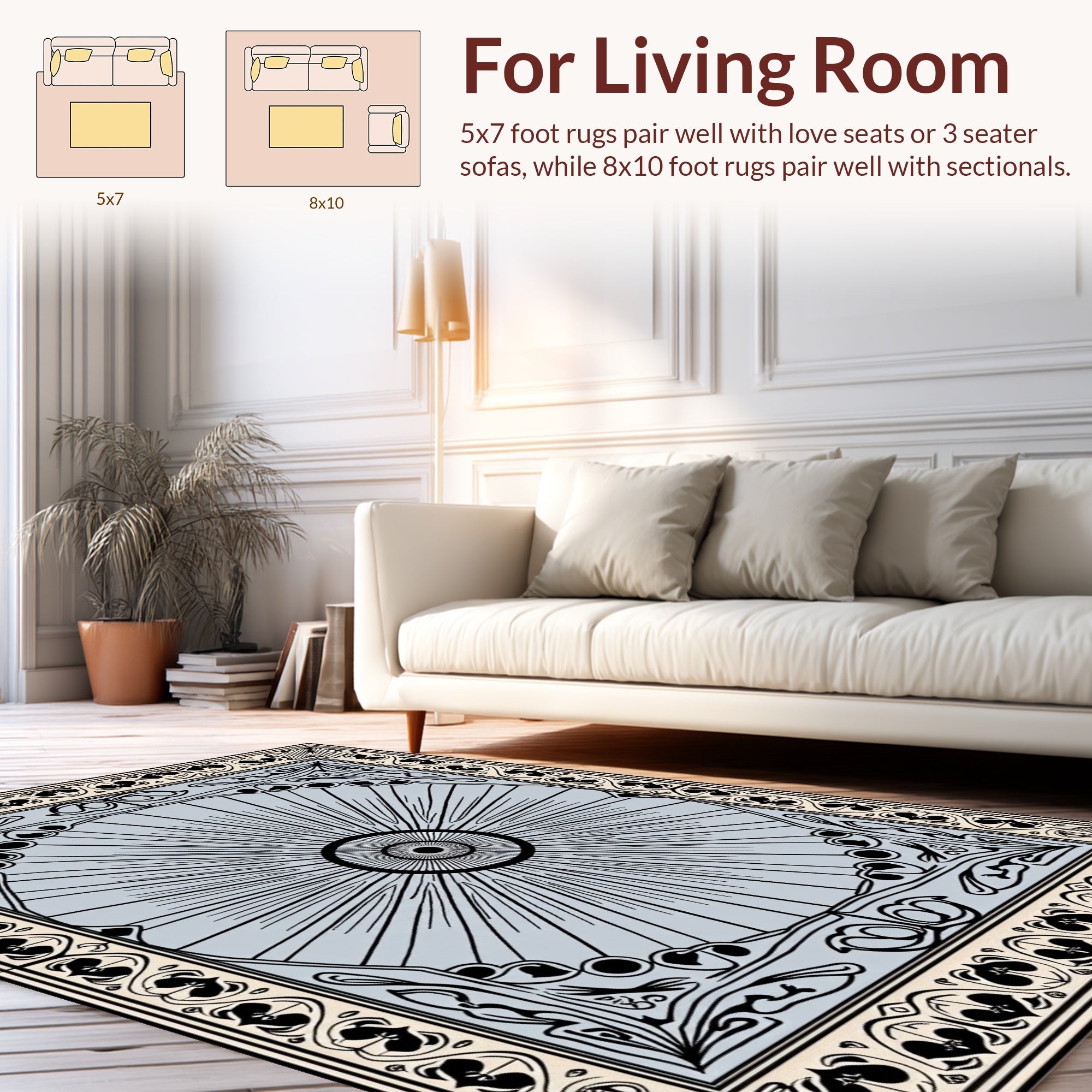 Art Nouveau Sunburst Floral Border Rug