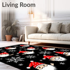 Festive Santa Snowflakes Black Background Rug