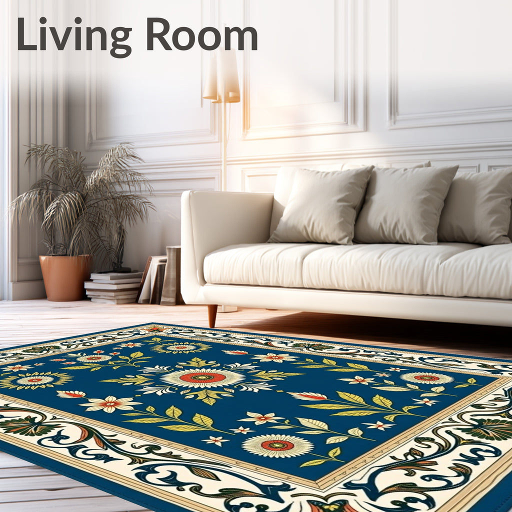 Floral Medallion Navy Botanical Rug