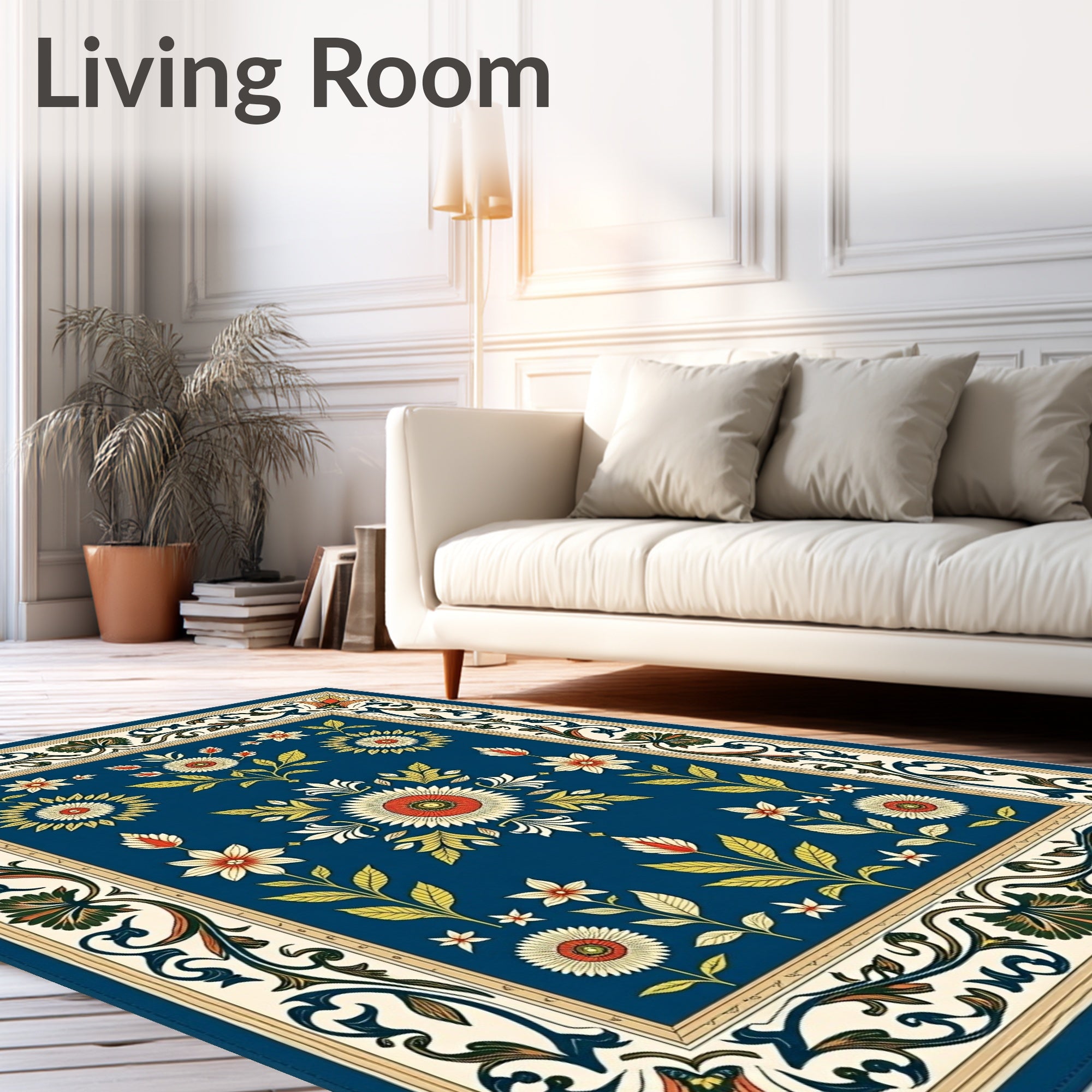 Floral Medallion Navy Botanical Rug