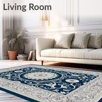 Intricate Floral Medallion Border Design Rug
