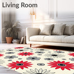Modern Floral Print Red Gray Rug