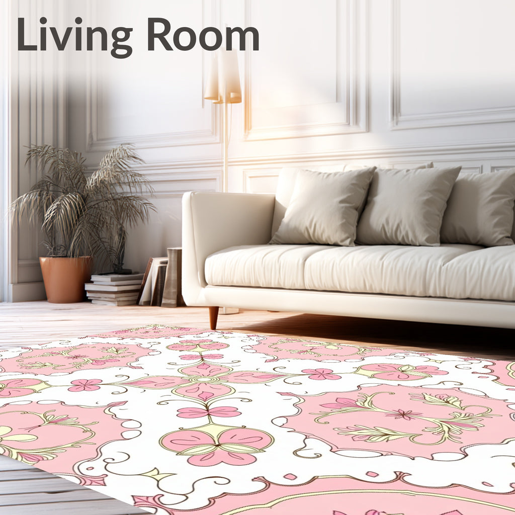 Delicate Pink Floral Medallion Design Rug