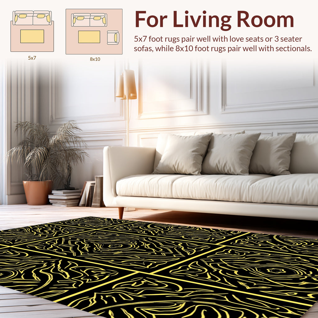 Abstract Gold With Black Symmetry Rug
