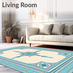Teal Floral Medallion Border Rug