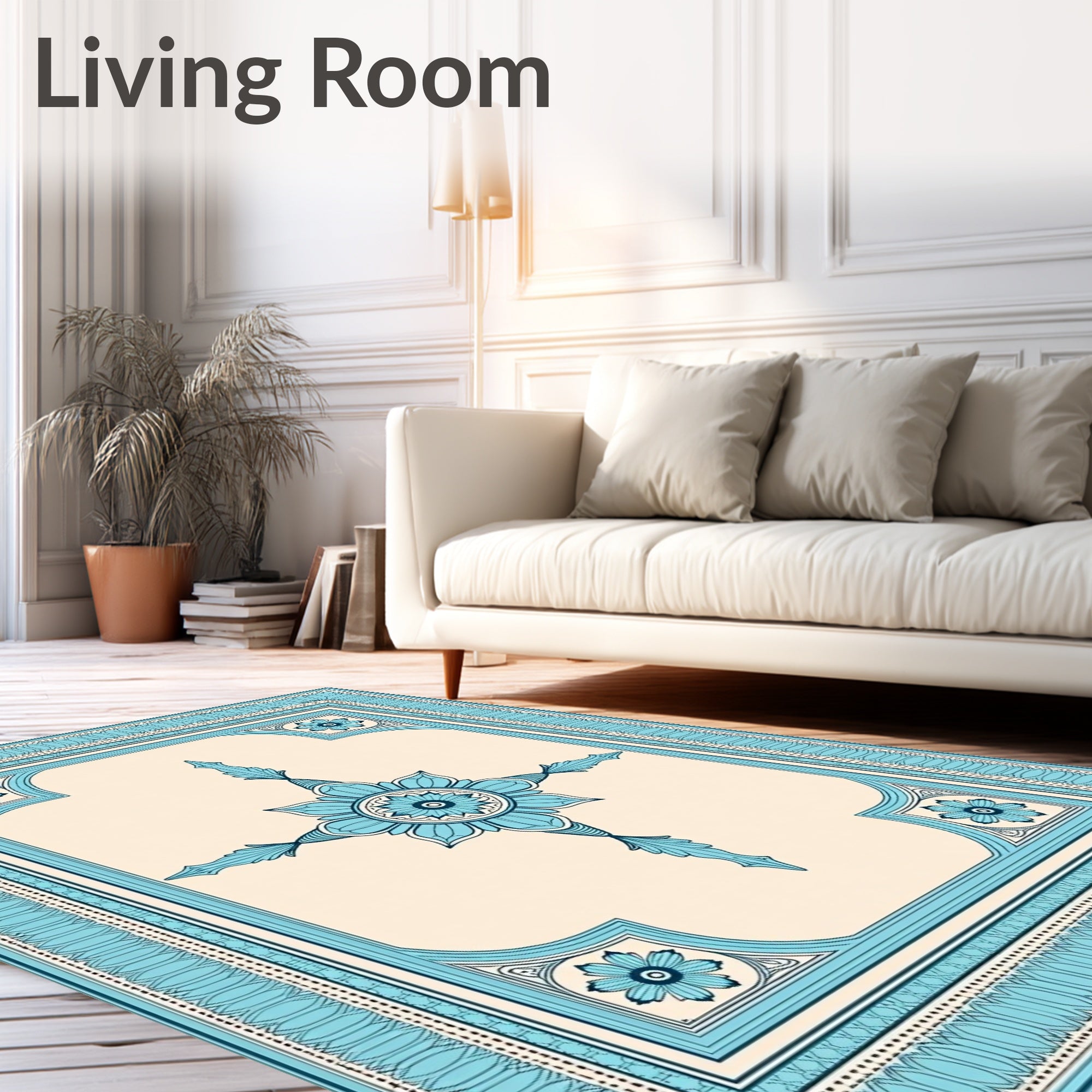 Teal Floral Medallion Border Rug
