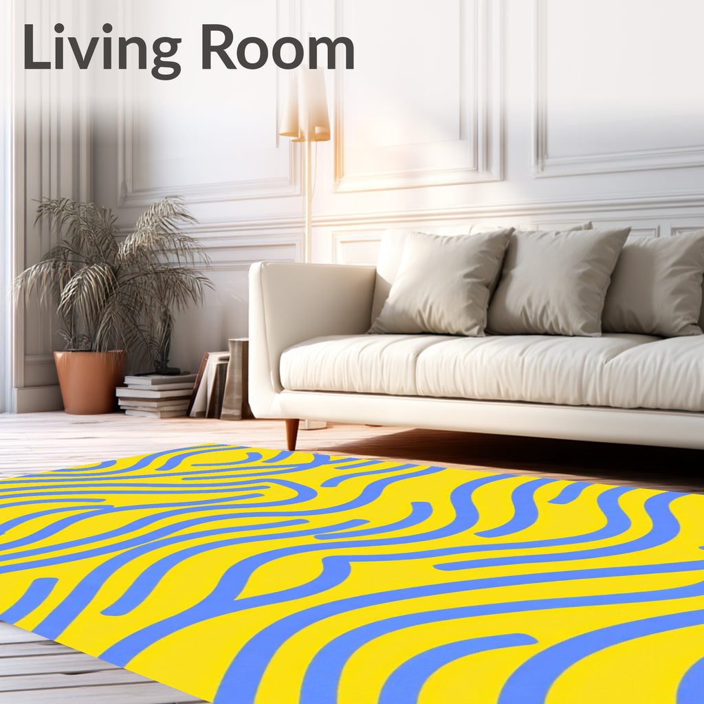 Abstract Blue Wavy Lines Rug