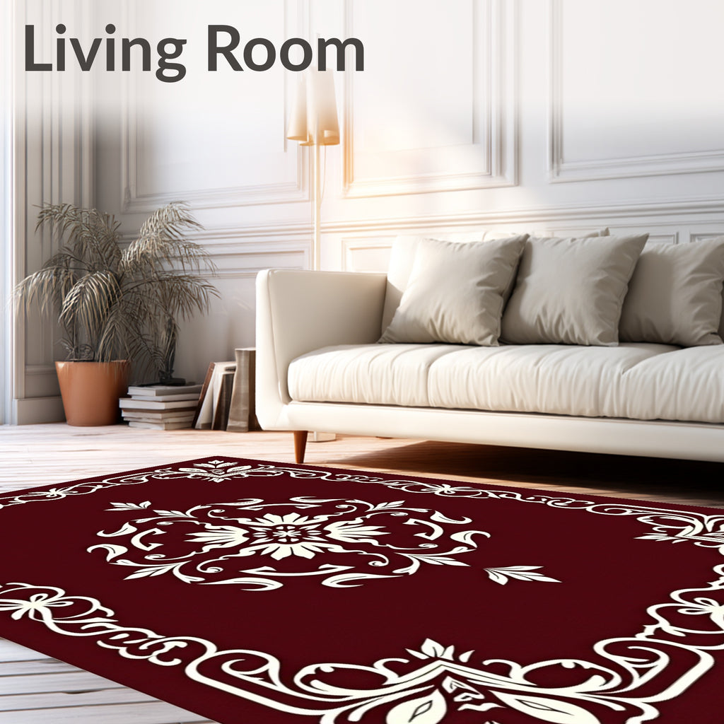Ornate Floral Scroll Border Design Rug