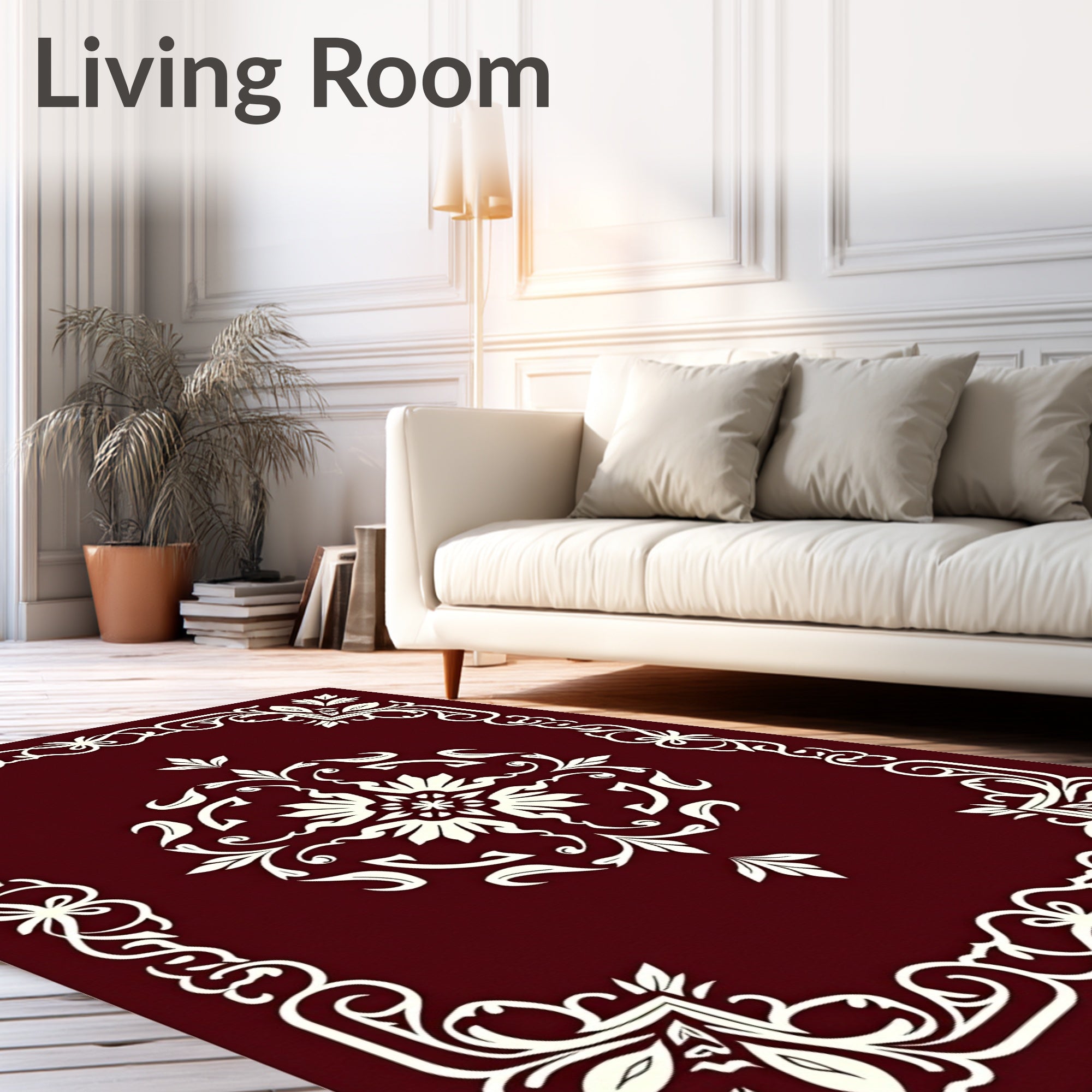 Ornate Floral Scroll Border Design Rug