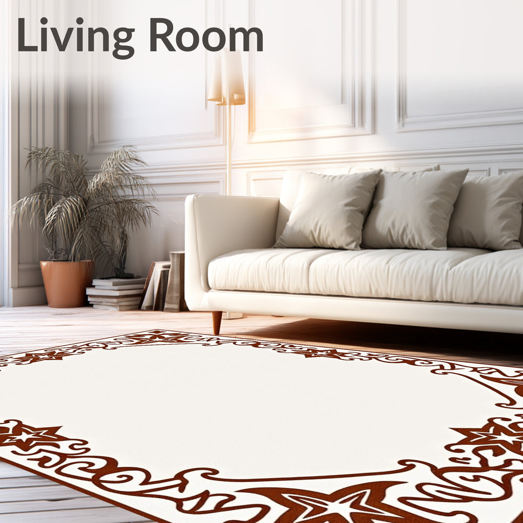 Ornate Floral Star Border Design Rug