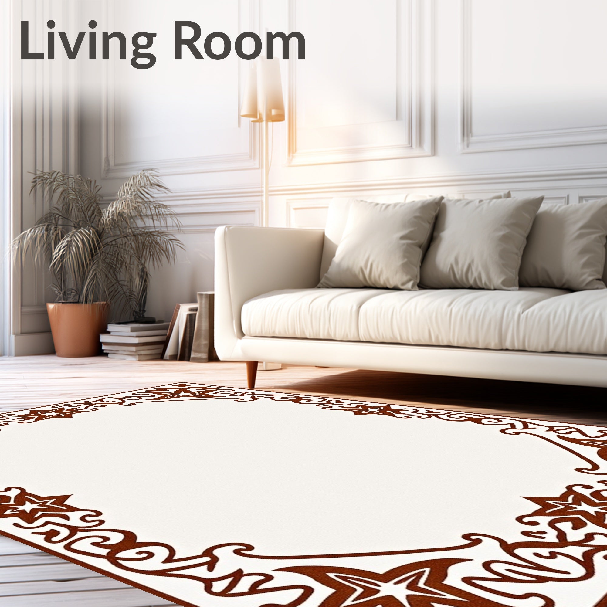 Ornate Floral Star Border Design Rug