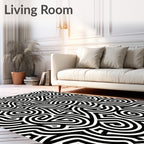 Black And White Swirl Maze Pattern Rug