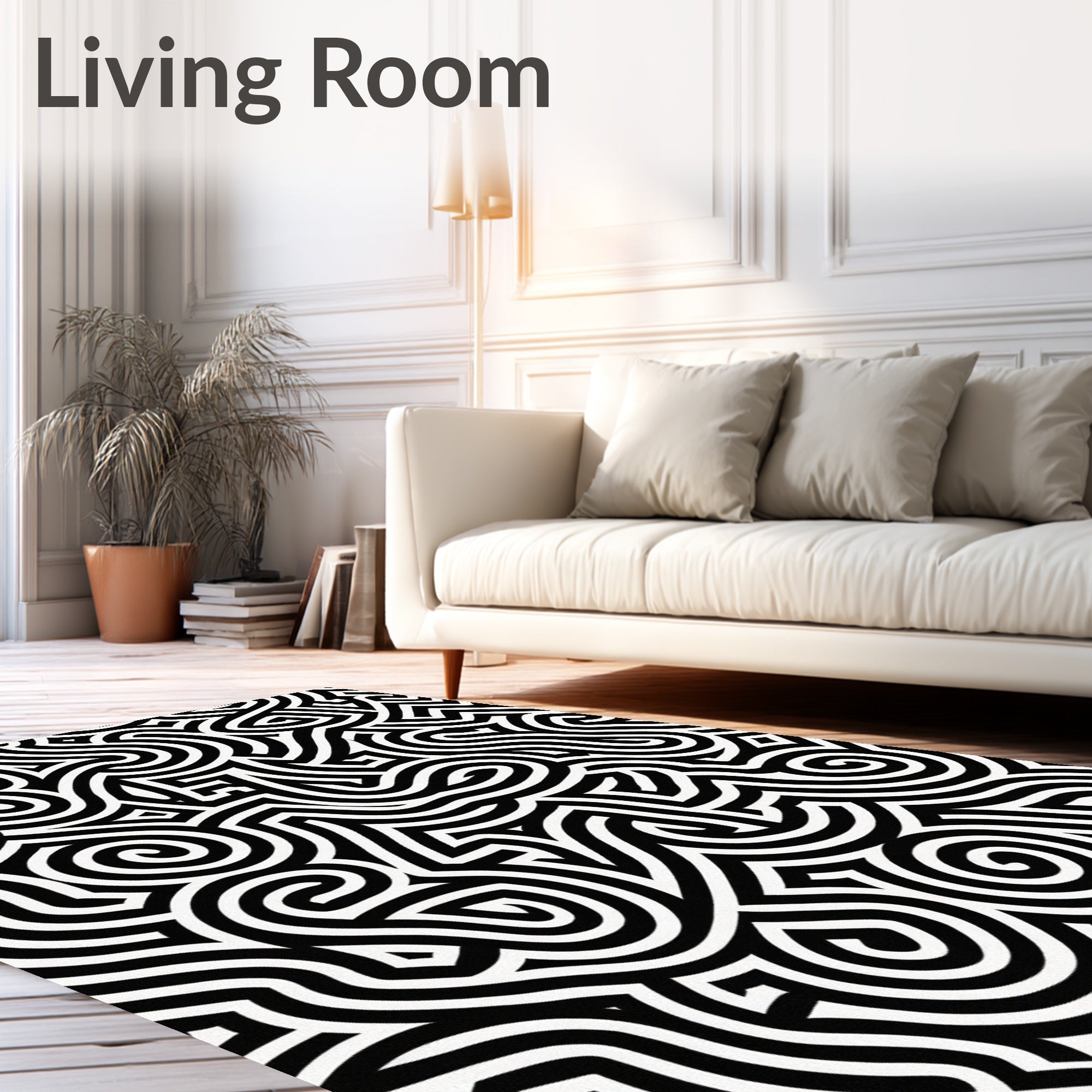 Black And White Swirl Maze Pattern Rug