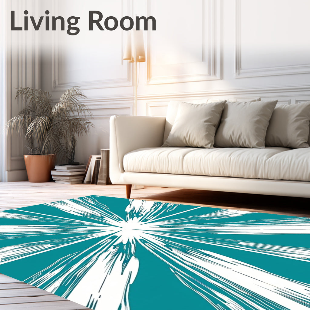 Radiant Starburst Teal White Aura Rug