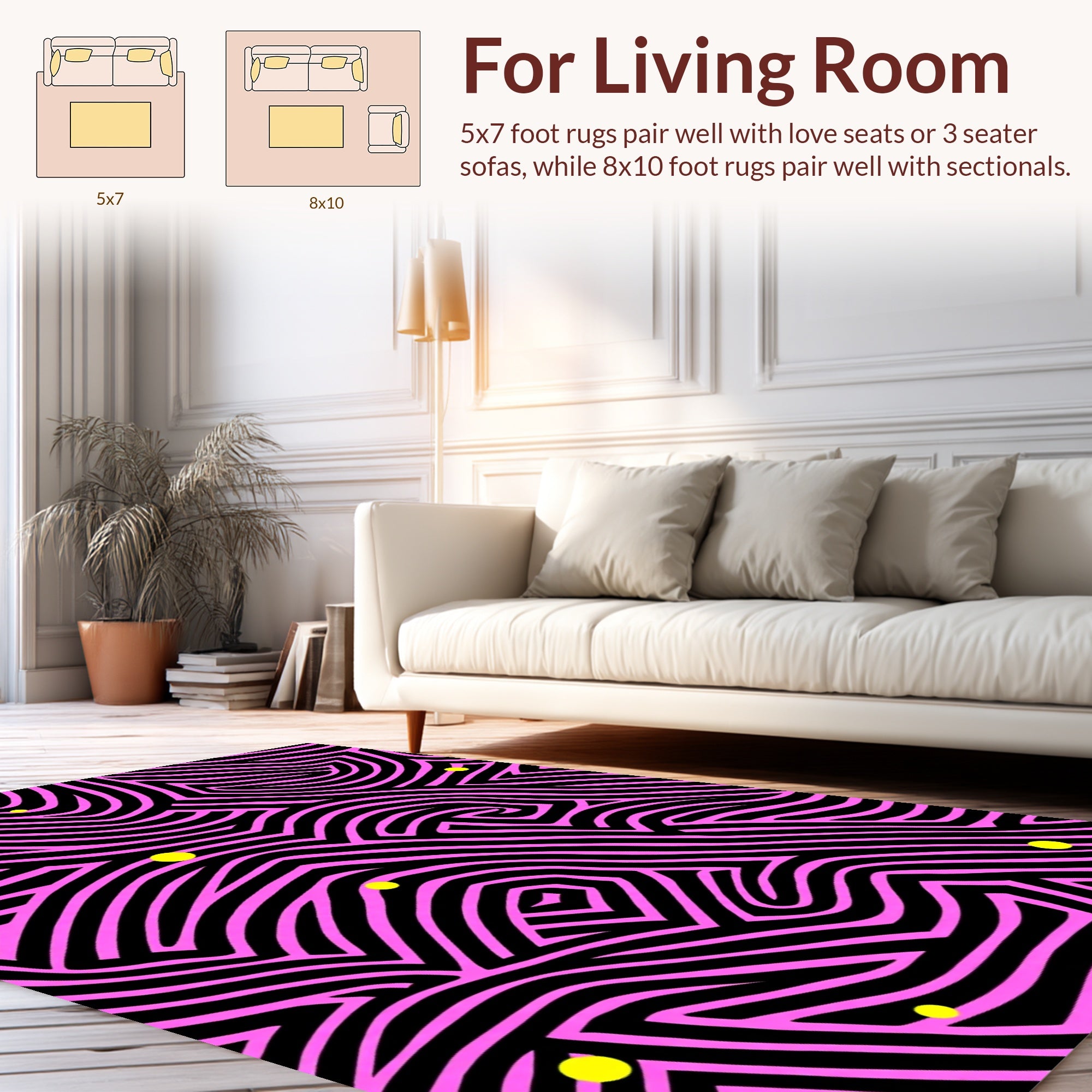 Bold Pink Black Wavy Labyrinth Design Rug