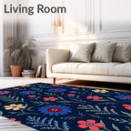 Floral Pattern With Red Blue Yellow Flowers Rug