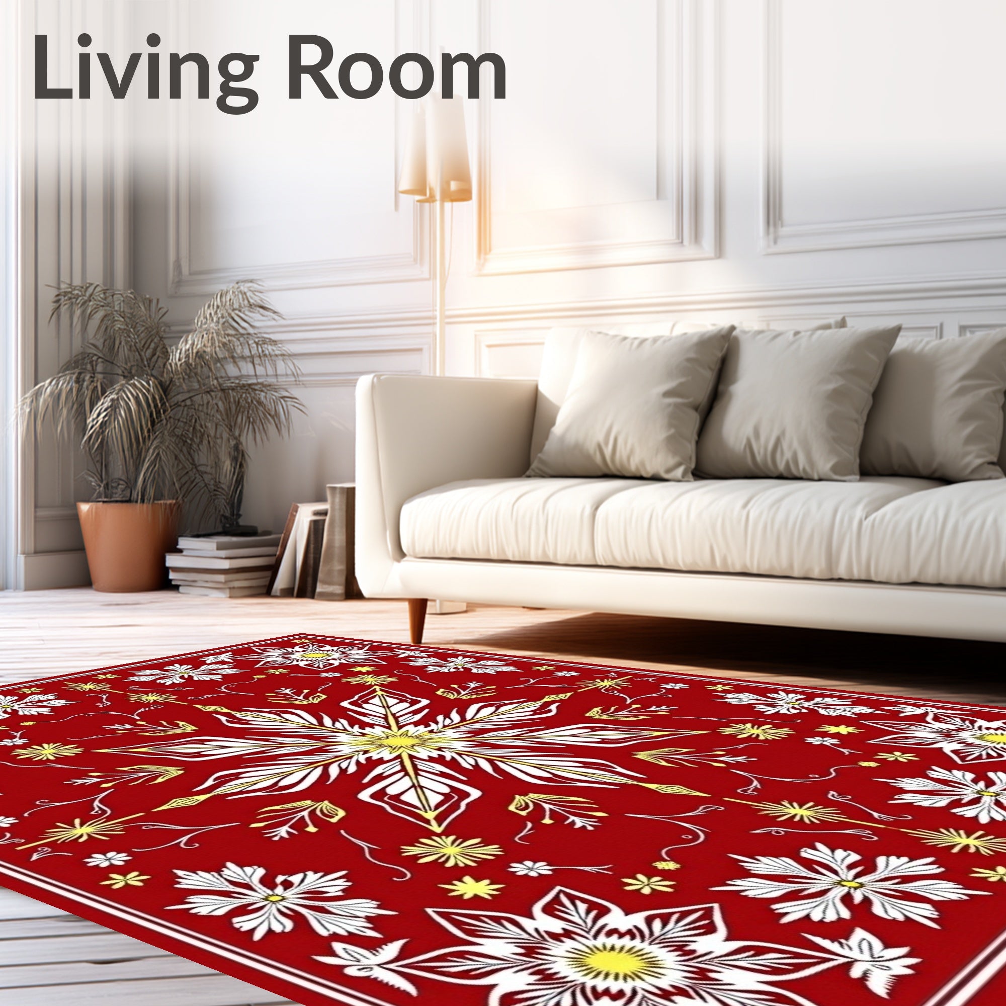 Red Floral Starburst Medallion Design Rug