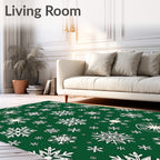 White Snowflake Patterned Green Rug
