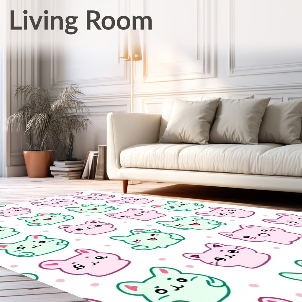 Cute Pastel Cat Faces Pattern Rug