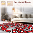 Bold Red White Abstract Jagged Pattern Rug