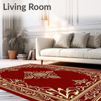 Ornate Red and Gold Floral Border Rug