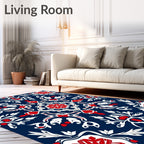 Deep Blue Red White Floral Medallion Rug