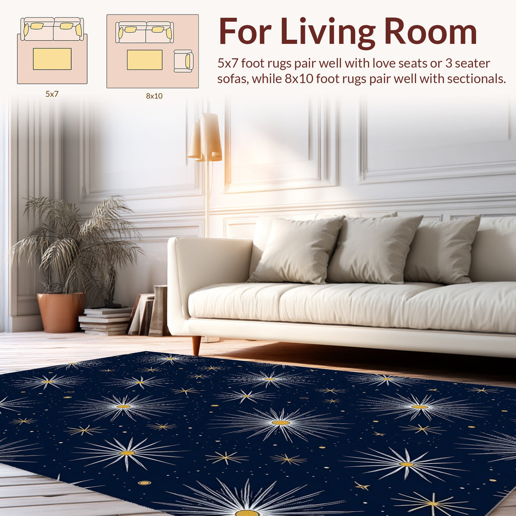 Celestial Burst Pattern on Dark Navy Rug