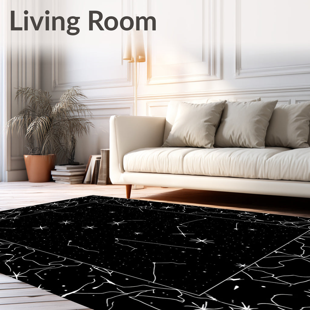 Cosmic Star Constellation Black White Rug
