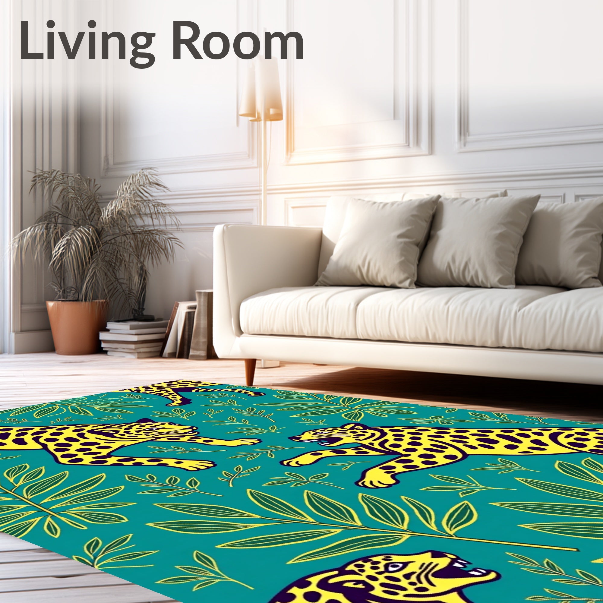 Yellow Jaguar Jungle Print Rug