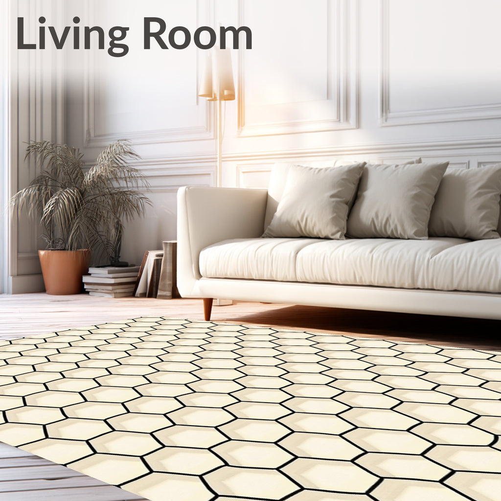 Black Hexagonal Grid Pattern Rug