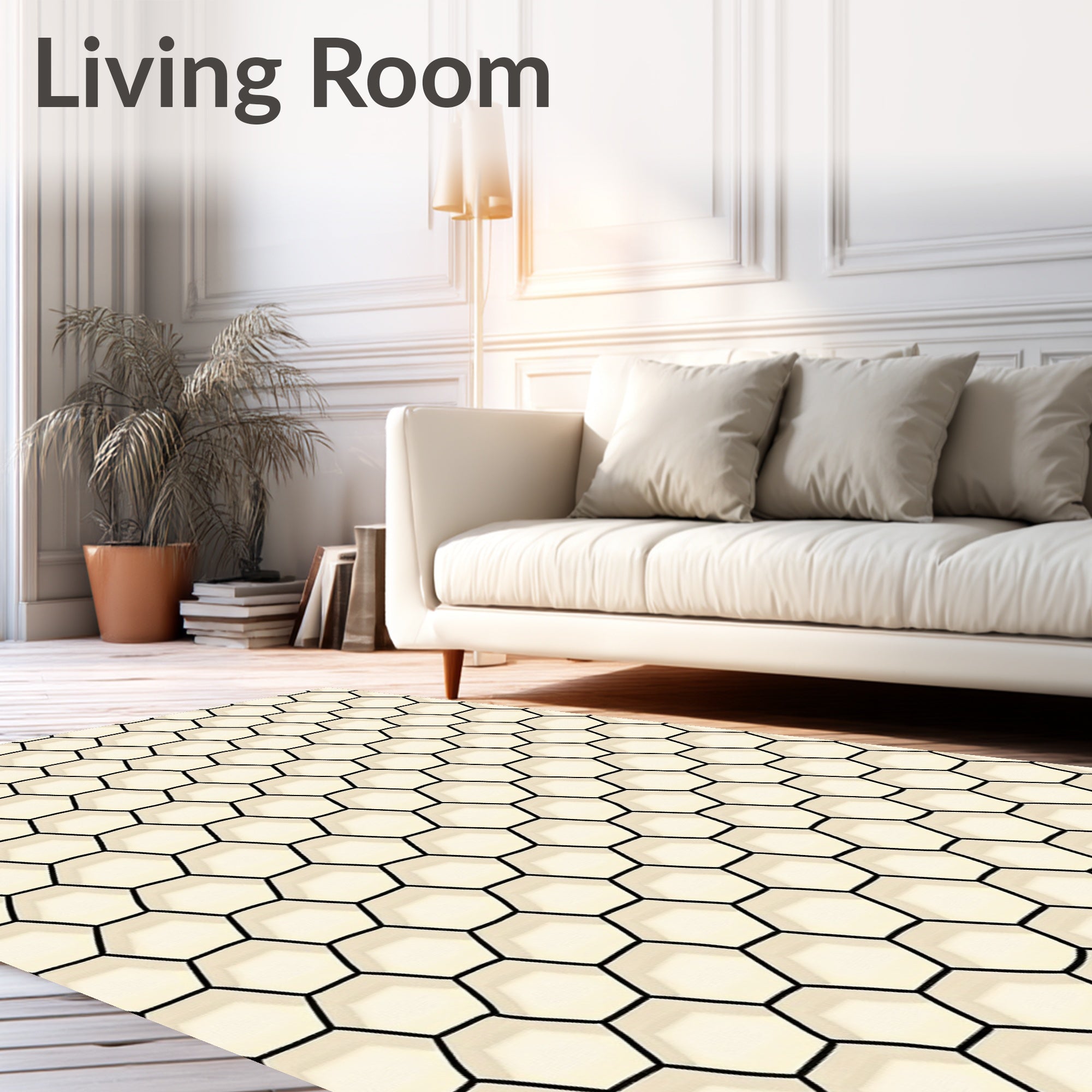 Black Hexagonal Grid Pattern Rug