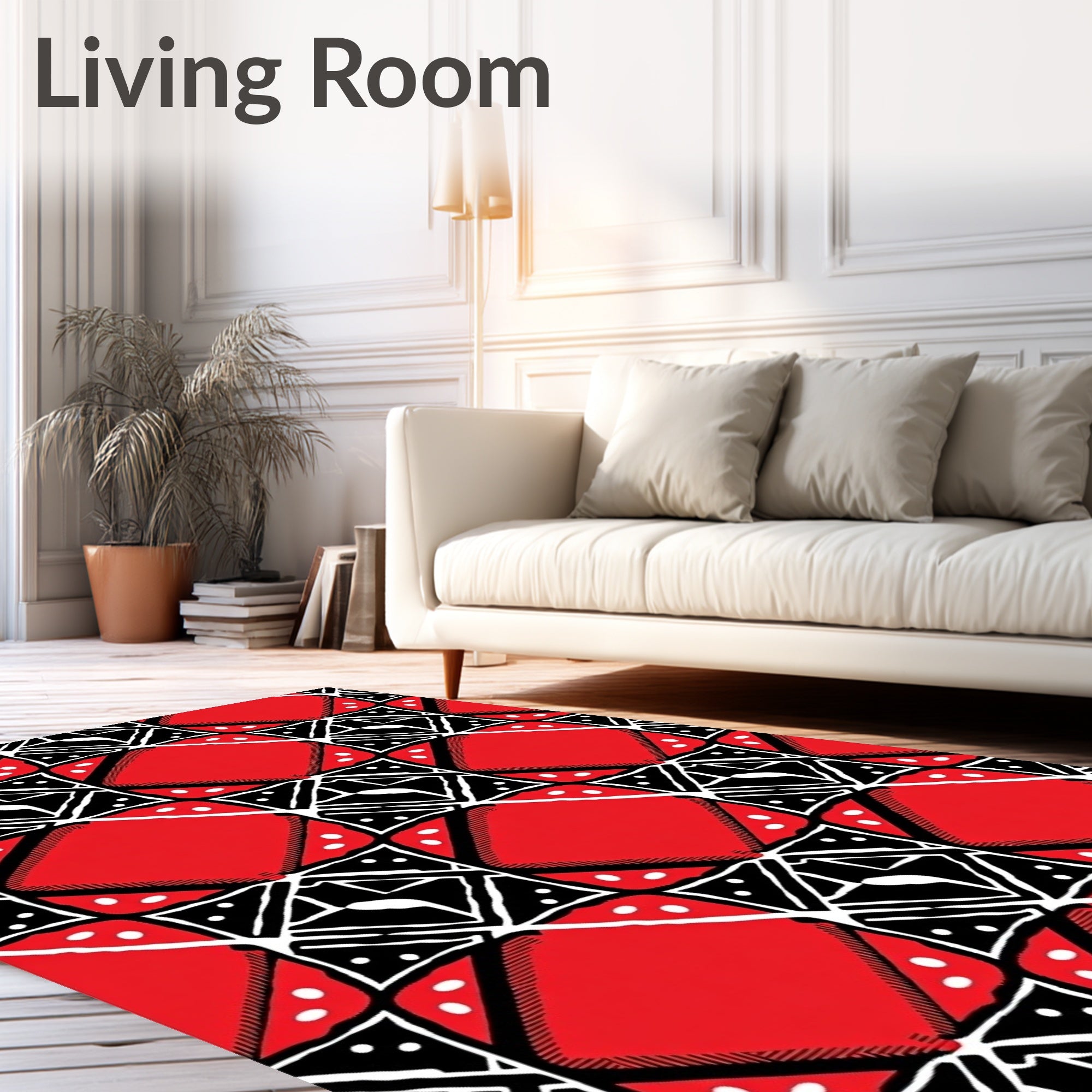Red Black Geometric Diamond Pattern Rug
