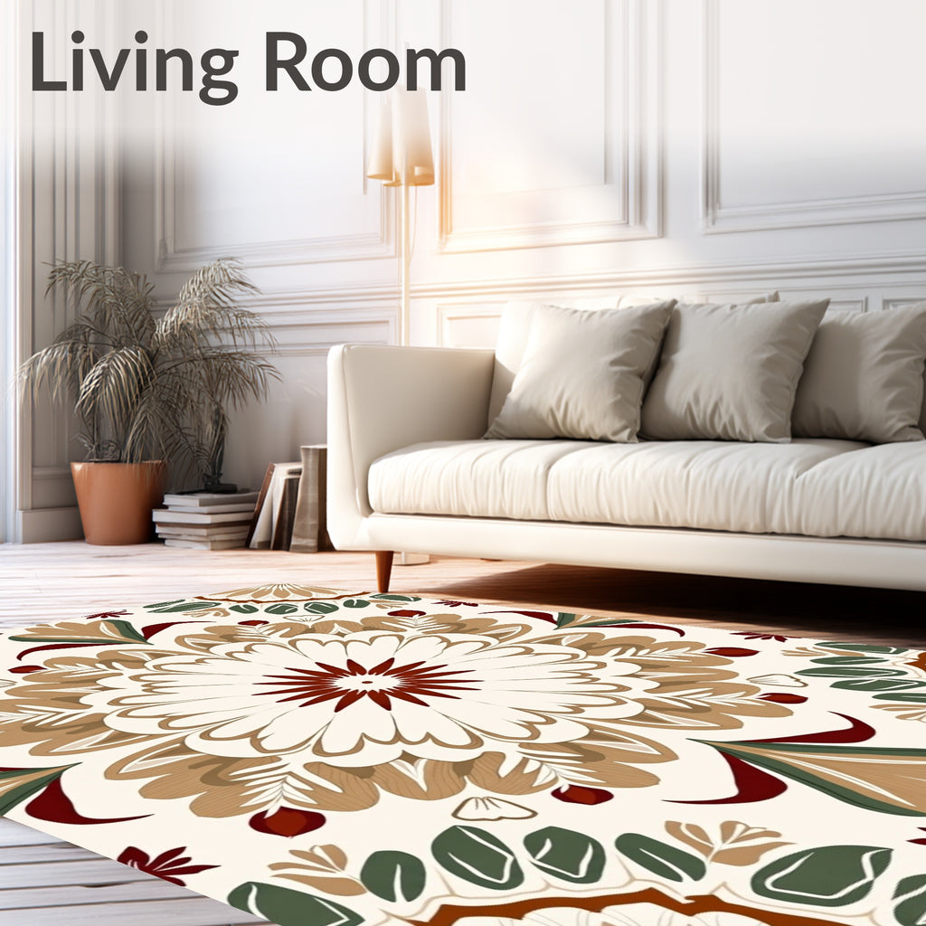 Floral Mandala Pattern With Earthy Tones Rug