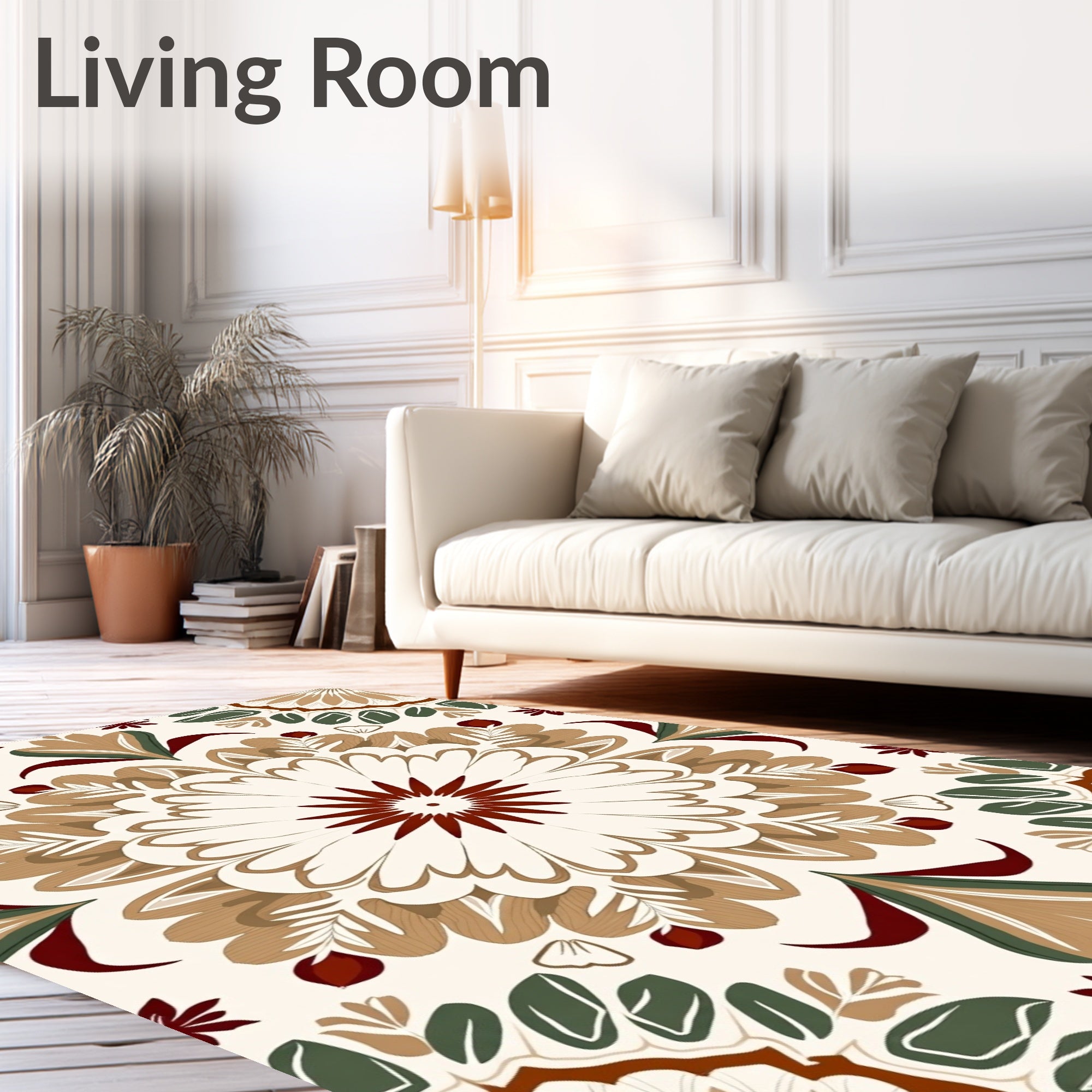 Floral Mandala Pattern With Earthy Tones Rug